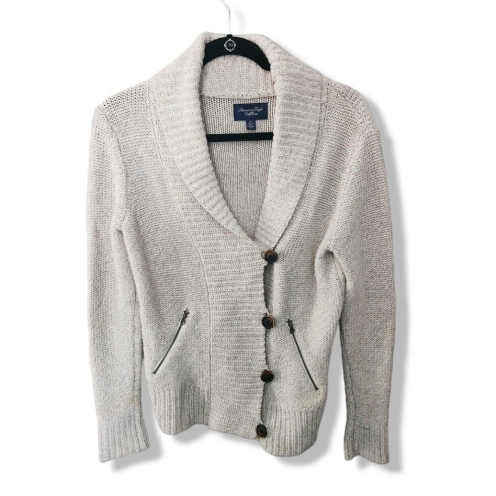 American Eagle Ivory Chunky Shawl Knit Cardigan Button Grandpa Sweater cotton S
